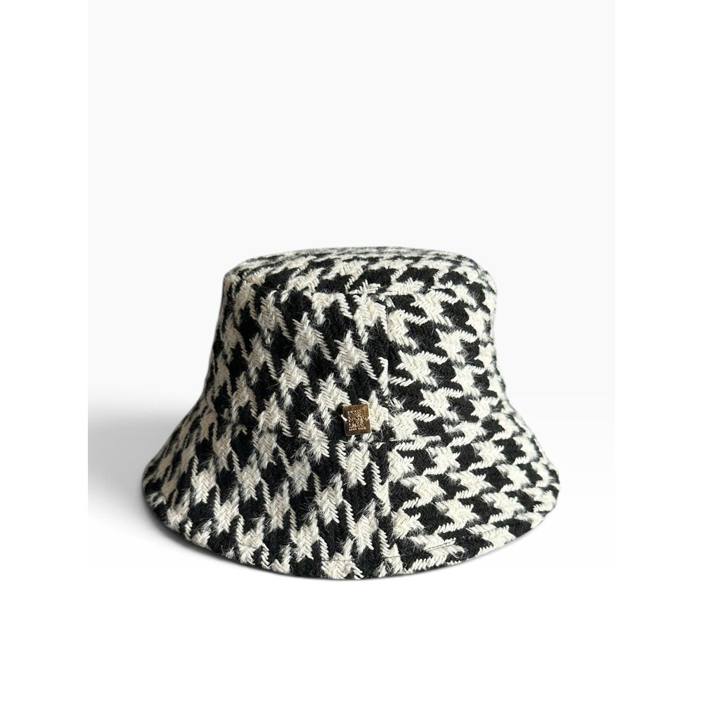 Anne Klein Houndstooth Bucket Hat Black White Equestrian Country Club